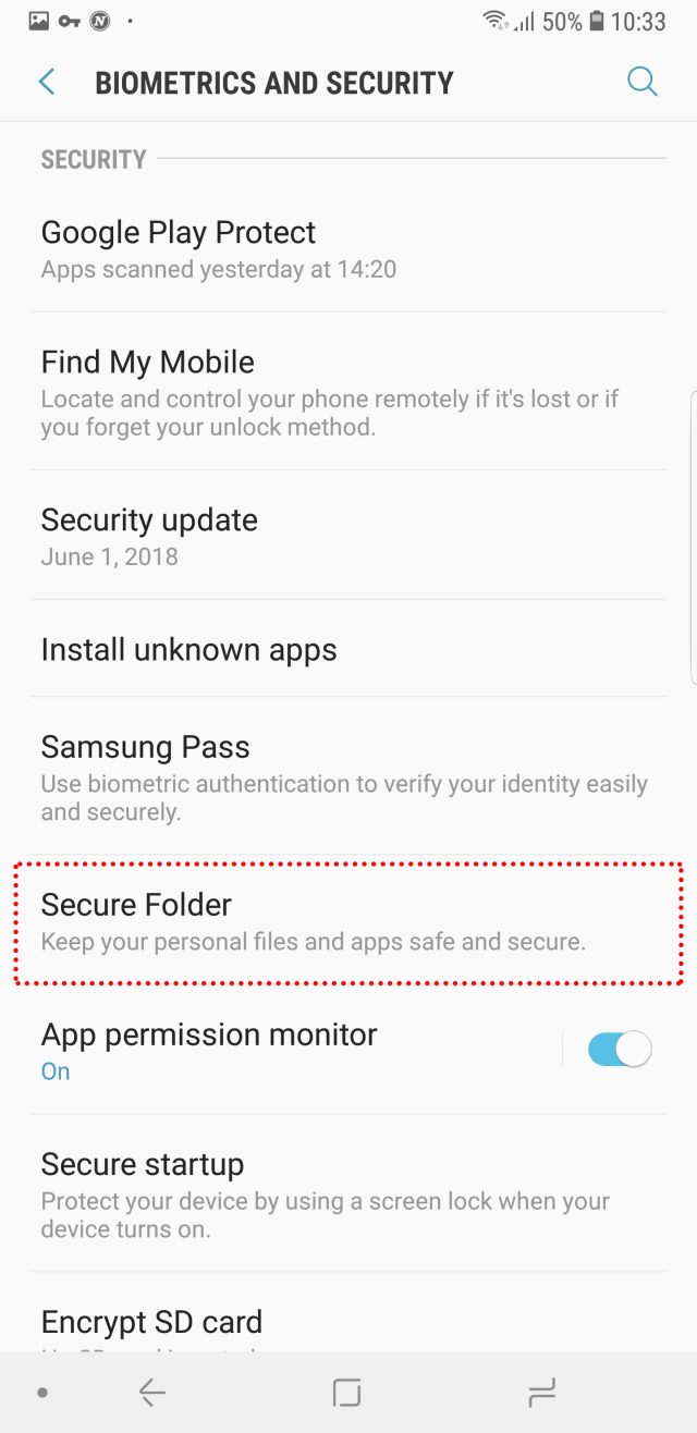 فولدر امنیتی سامسونگ